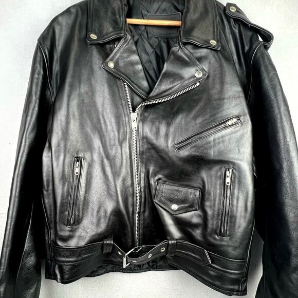MODAL Men's Genuine Leather Heavy Duty Motorcycle Jacket Quilted Liner Black 50 - Picture 1 of 11